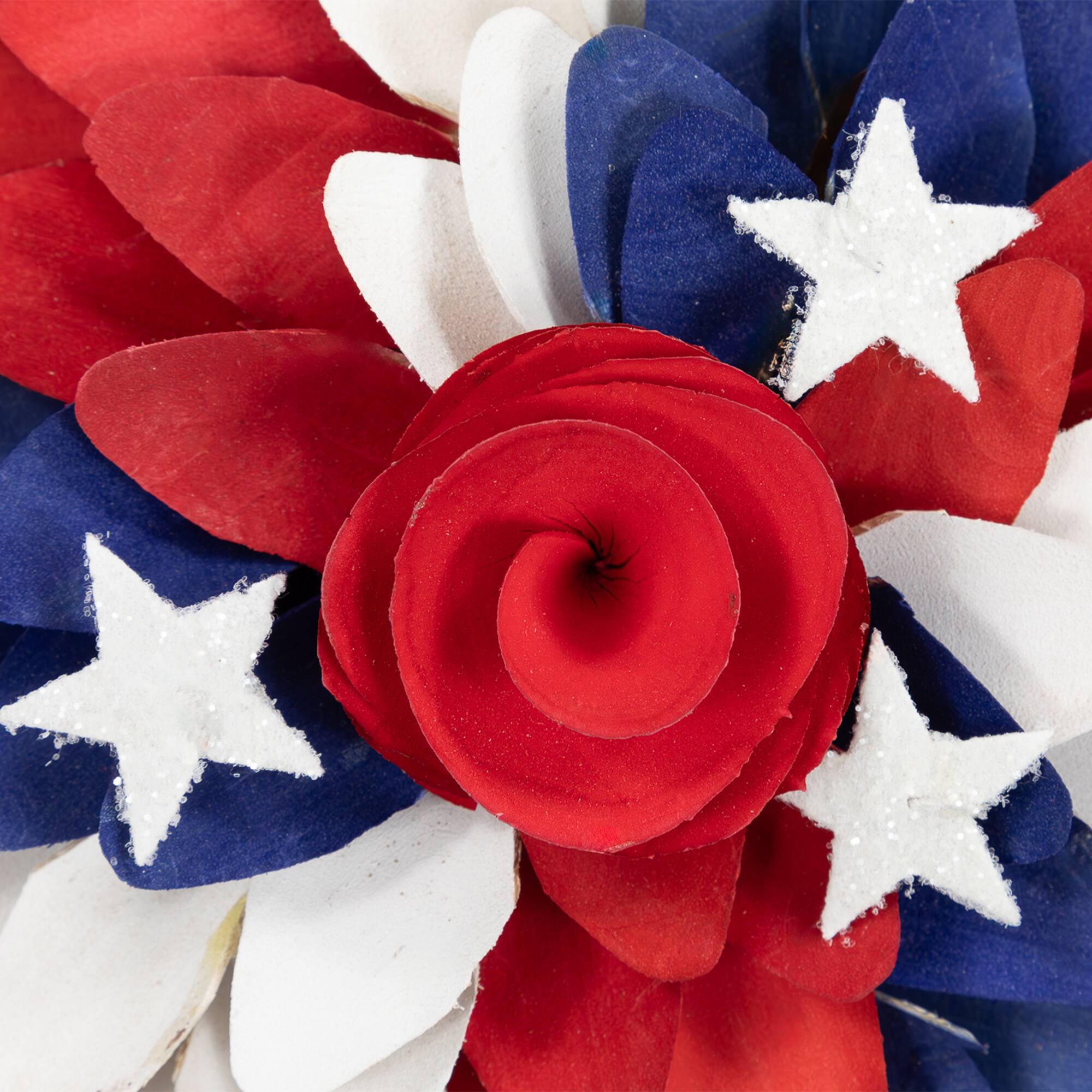 Small Americana Shaved Wood Petals and Rose Artificial Floral Wreath - 12"